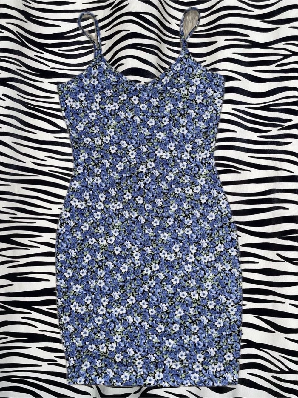 Blue Floral Spaghetti-Strap Mini Dress